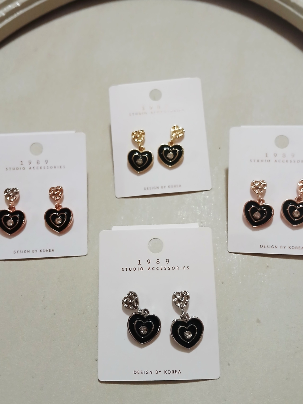 Lot of 4 1989 Studio Accessories Korean Heart Earrings - Enamel Rhinestone Gold